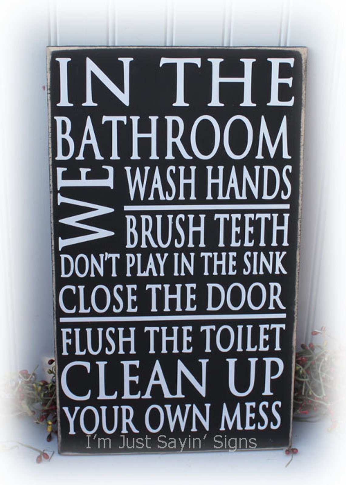 Bathroom Rules Subway Art Wood Sign Etsy