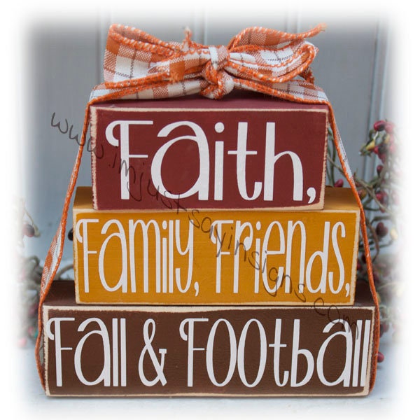 Faith Family Friends Fall and Football Itty Bitty Wood Blocks-Fall decor-Autumn Decor-Wood Block decor-Footabll decor-tiered tray decor