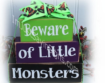 Beware of Little Monsters Itty Bitty Wood Blocks