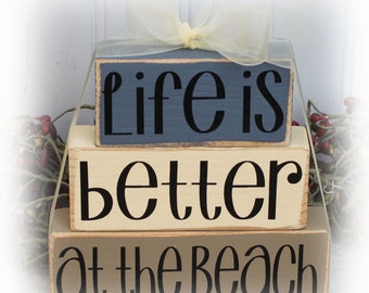 Life Is Better At The Beach Itty Bitty Wood Stacking Blocks