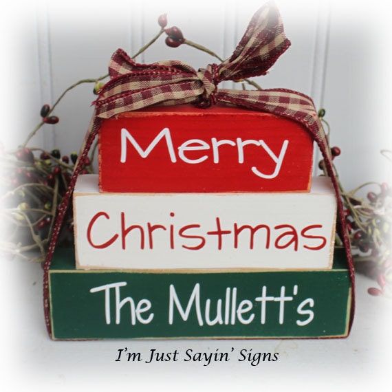 Custom Merry Christmas Itty Bitty Wood Stacker Blocks Etsy