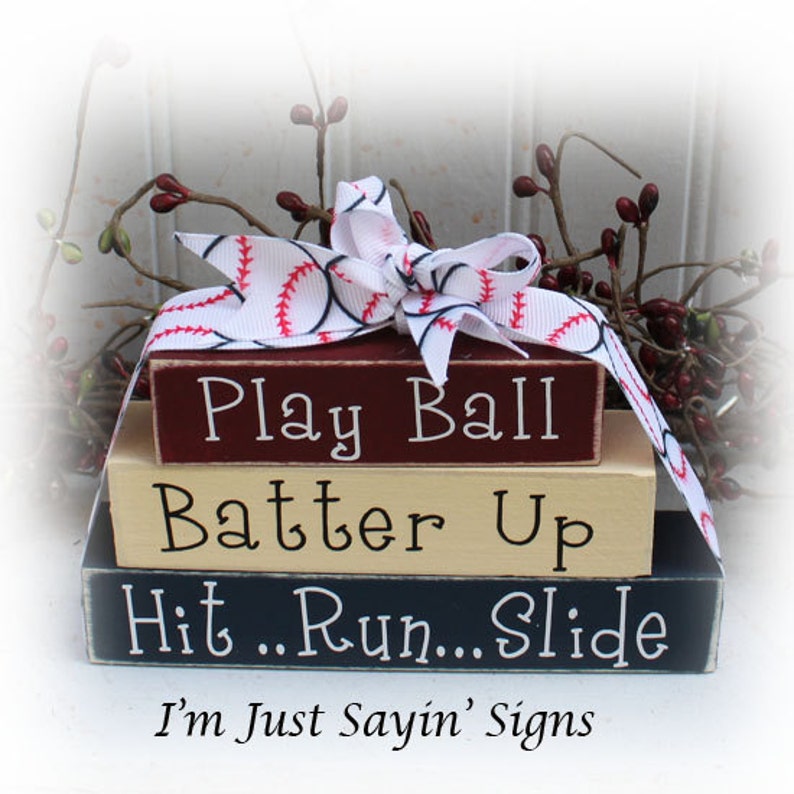 Baseball Itty Bitty Wood Blocks Sign afbeelding 1