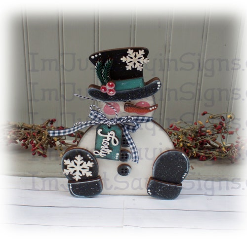Chunky Sitting Snowman, snowlady,  Winter Decor, Snowman Decor, Tier Tray Decor, Snowflake Decor,