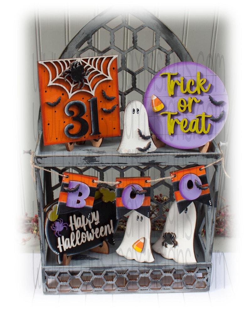 Trick or Treat Tiered Tray Decor-Ghost Tiered Tray-Trick or Treat Tiered Tray-Witches Cauldron Tiered Tray-Boo Tiered Tray Decor image 1