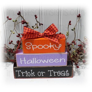 Spooky Halloween Trick or Treat Wood Itty Bitty Stacker Wood Blocks
