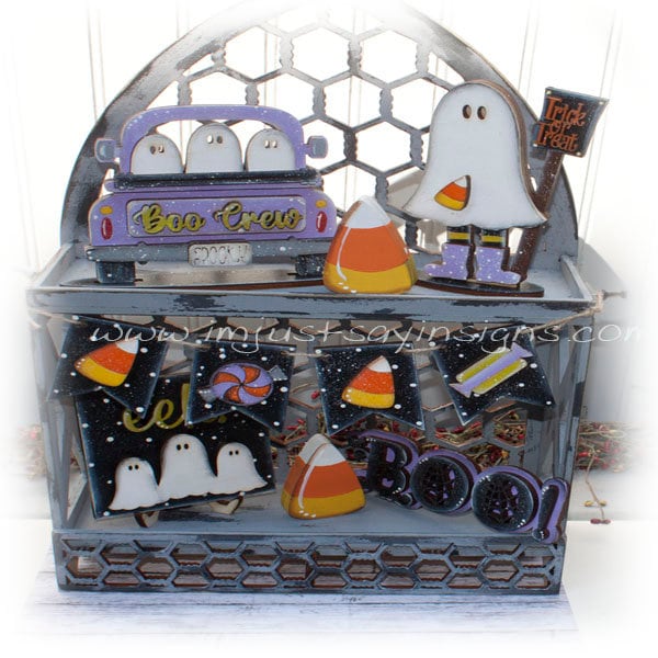 Boo Crew Ghost Farm Truck Tiered Tray Decor-Ghost in Boots-Trick or Treat Sign-Eek Sign-Ghost Sign-halloween tiered tray decor