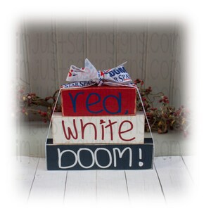 Red, White and Boom Itty Bitty Word Blocks, Patriotic Sign, America Decor, Tier Tray Decor, Wood Word Block Decor, 4th of July decor