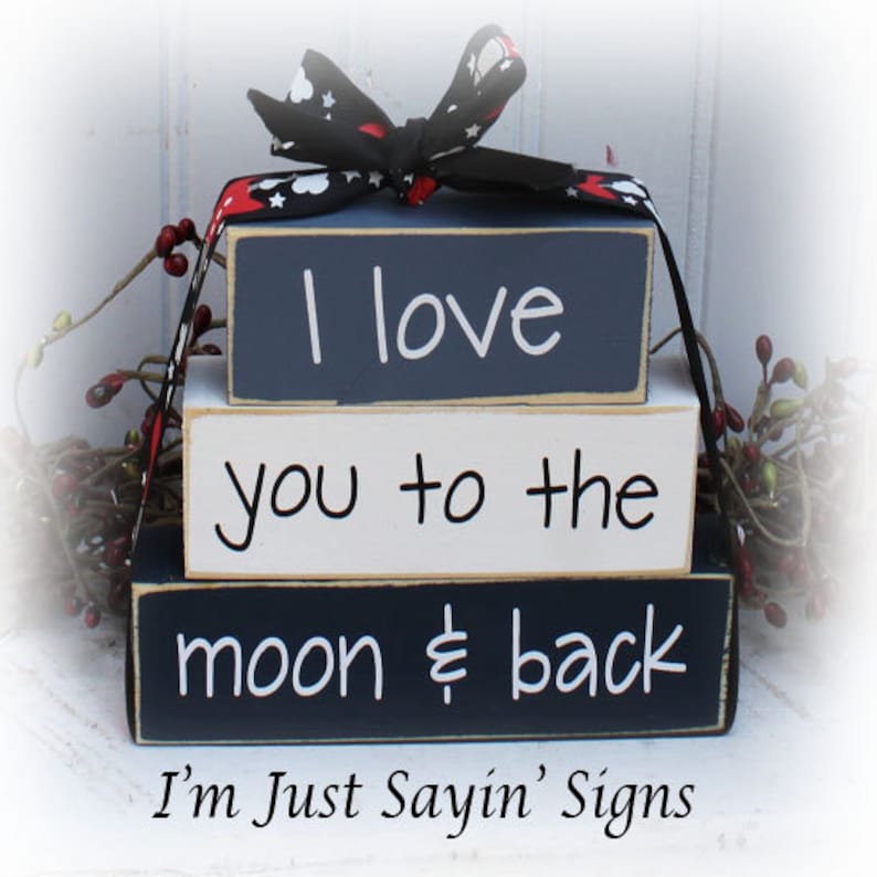 I love you to the moon and back itty bitty wood stacker blocks image 1