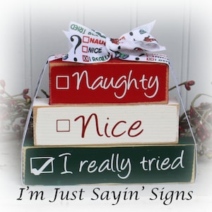 Naughty Or Nice...I Really Tried Itty Bitty Wood Stacking Blocks