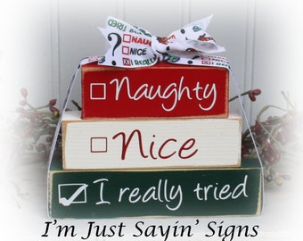 Naughty Or Nice...I Really Tried Itty Bitty Wood Stacking Blocks