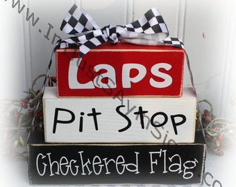 Laps, Pit Stop, Checkered Flag Race Fan Itty Bitty Stacking Blocks