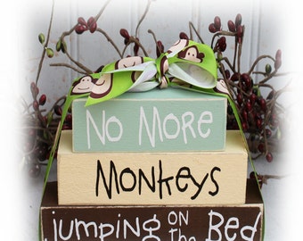 No More Monkeys Jumping On The Bed Itty Bitty Wood Block Sign, Children's Room Decor, Nursery Decor, Wood Block Decor
