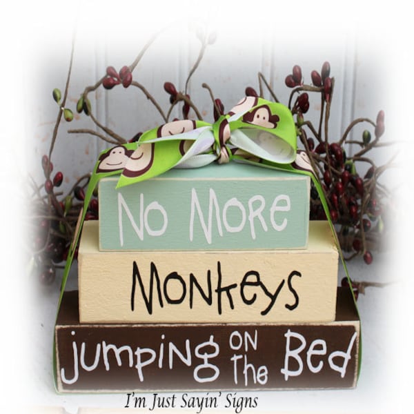 No More Monkeys Jumping On The Bed Itty Bitty Wood Block Sign, Children's Room Decor, Nursery Decor, Wood Block Decor