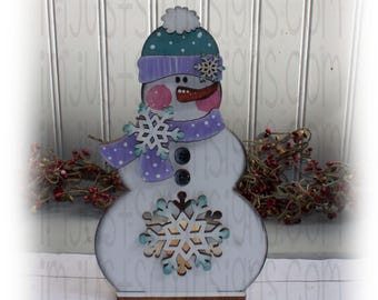 Snowman Votive Candle Holder, Tier Tray Decor, Snowman Decor, Winter Decor, Snowflakes, Snowman Shelf Sitter