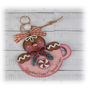 Gingerbread Peppermint Teacup Ornament, Christmas Ornament, Christmas Decor, Tree Ornament, Gingerbread Decor, Gingerbread Lover
