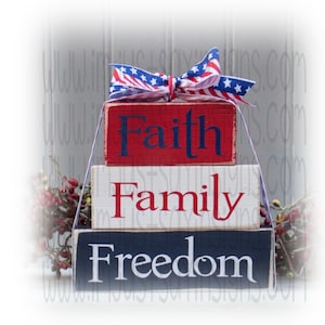 Faith Family Freedom Itty Bitty Wood Blocks, patriotic decor, Americana decor, wood block decor, tier tray decor,