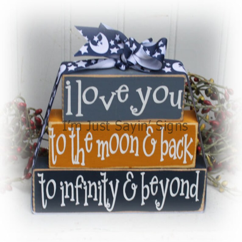 I Love You To The Moon and Back and To Infinity and Beyond Itty Bitty Wood Blocks image 1