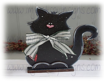 Black Cat shelf Sitter, Halloween Home Decor, Cat Lover Gift, Spooky Cat, Fall Decoration, Wood Black Cat, Halloween Decoration