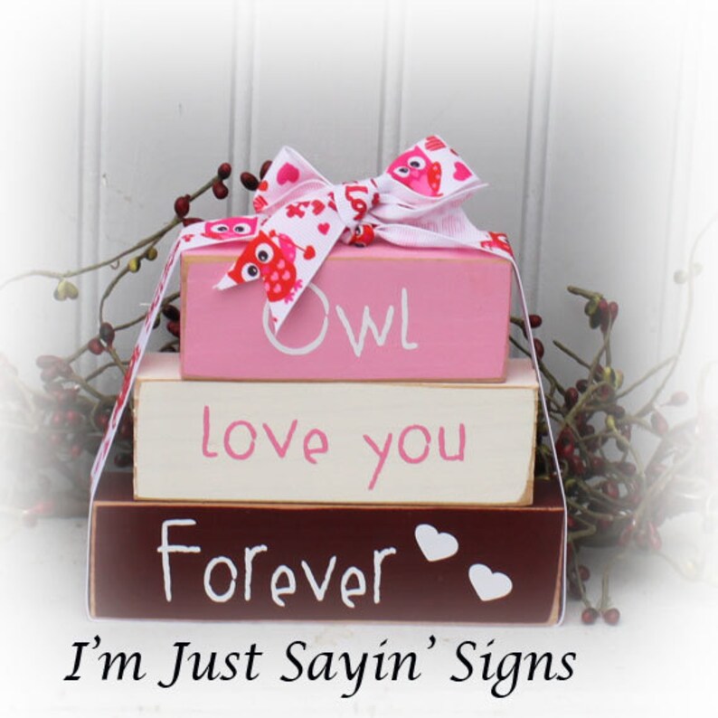 Owl Love You Forever Itty Bitty Wood Stacking Blocks image 1