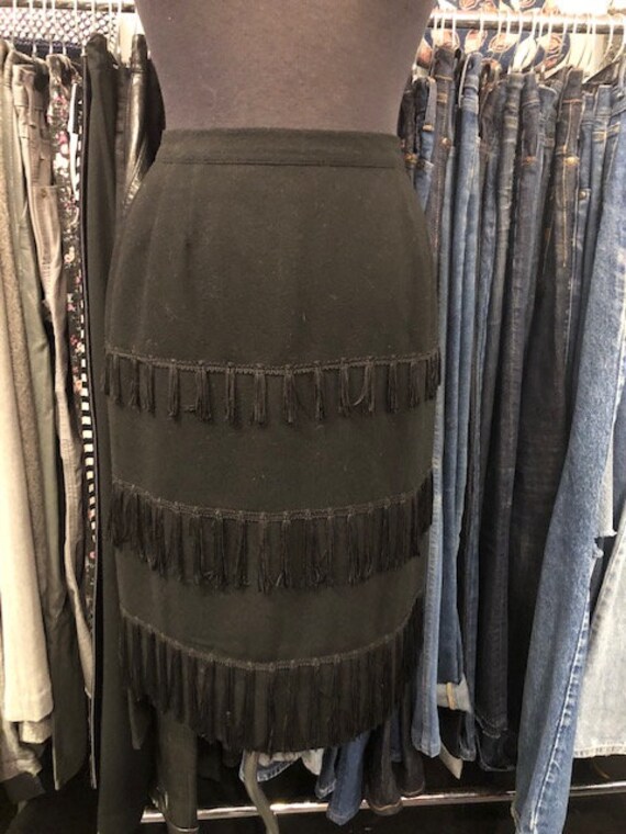 1950's Wool & Tassel Black Pencil Skirt