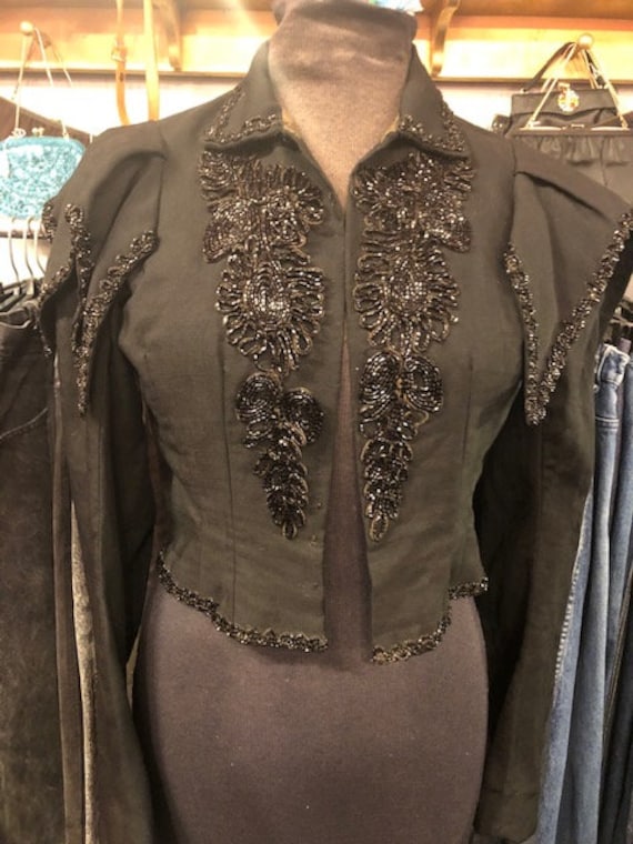 Victorian Black Beaded peplum Jacket