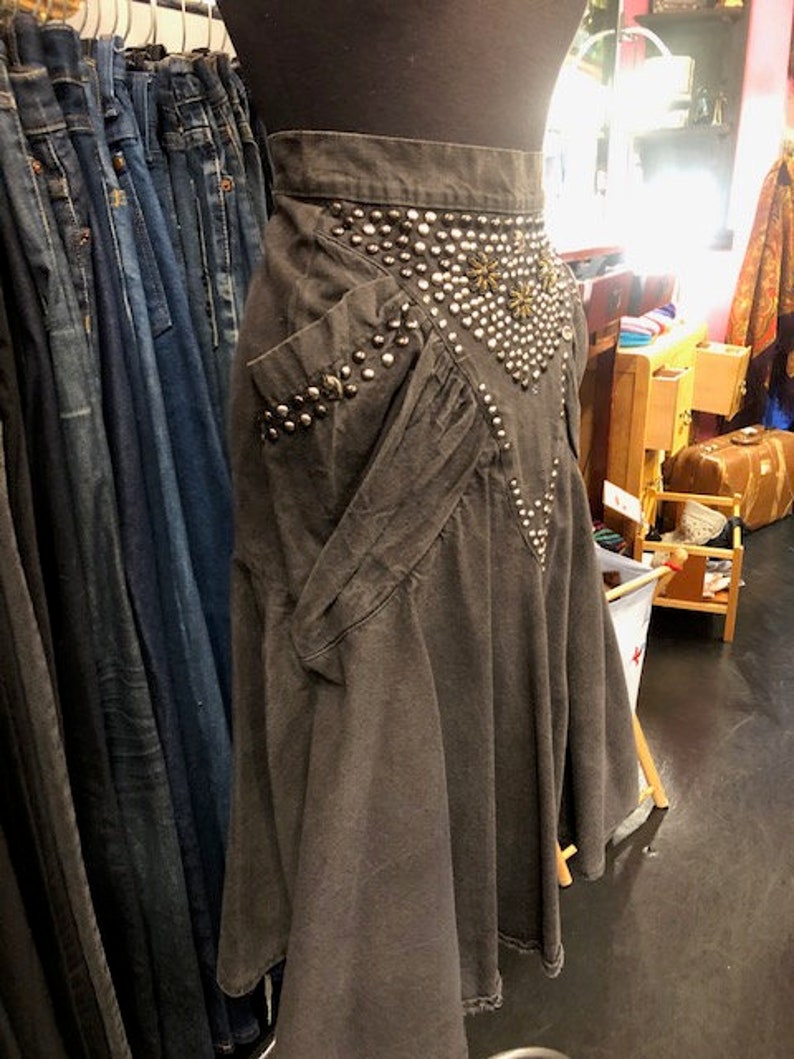 Black Denim Studded Skirt 80/'s