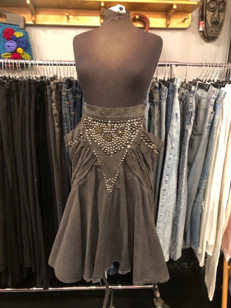Black Denim Studded Skirt 80/'s