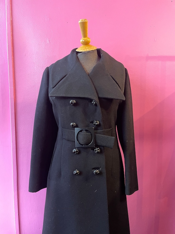 Vintage 1970s Coat / 70s Black Mink Fur Trim Jack… - image 2