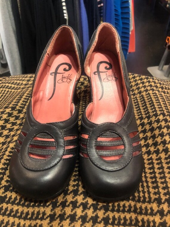 John Fluevog Black Wedges Pumps