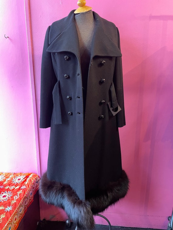 Vintage 1970s Coat / 70s Black Mink Fur Trim Jack… - image 7