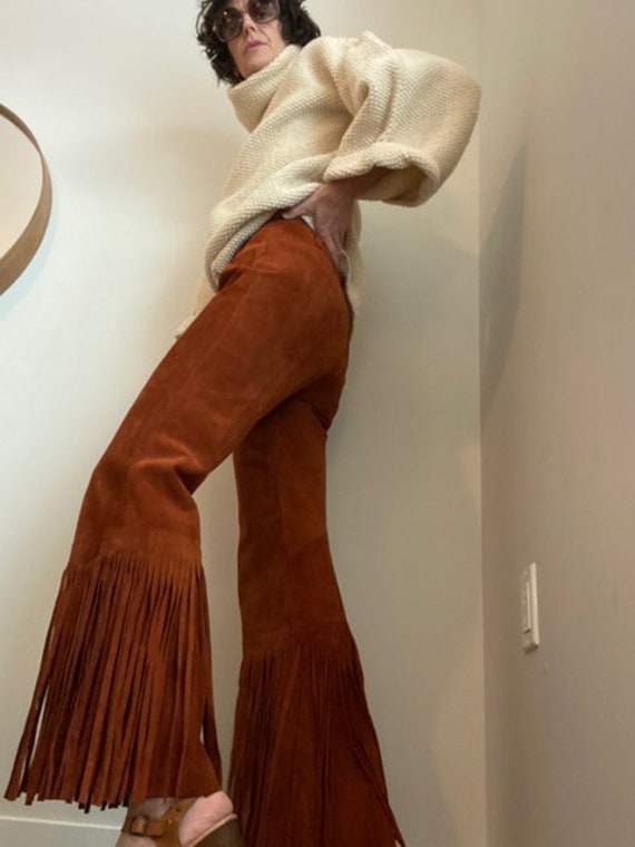 1970's Suede Fringes High waist Flared Pants