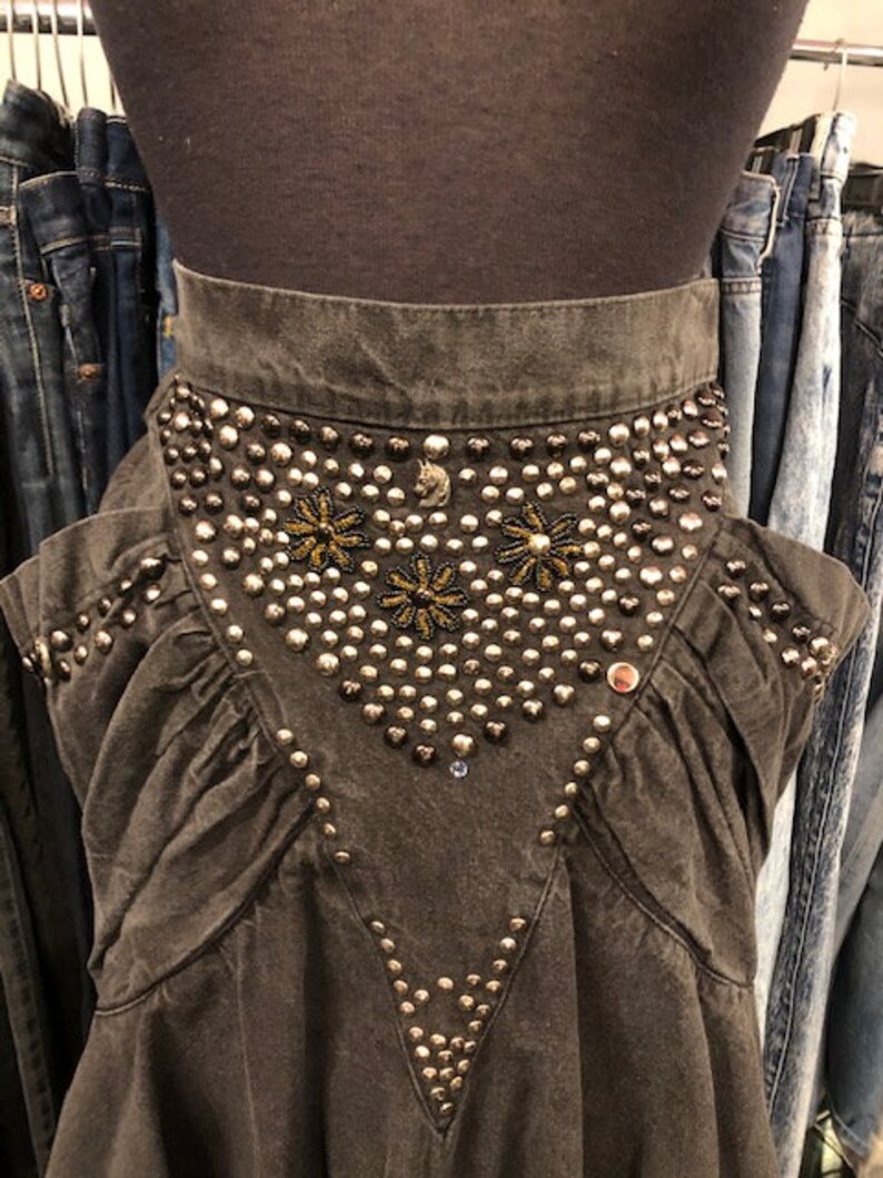 Black Denim Studded Skirt 80/'s
