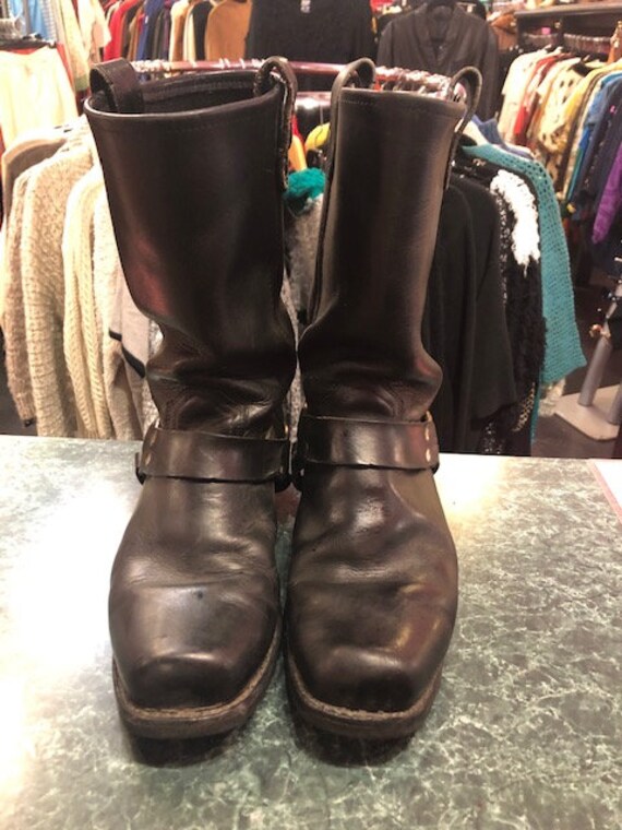 Black Motorcycle Square Toe Boots