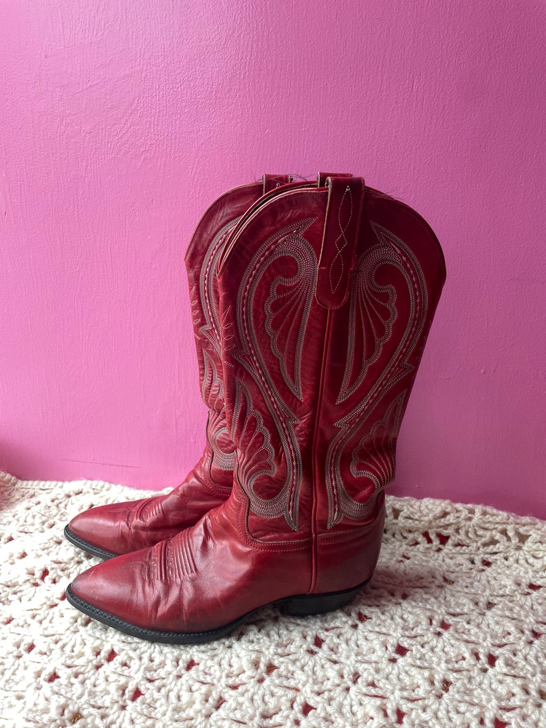 Vintage Red Cowboy Boots / Vintage Red Leather Boots Made in - Etsy