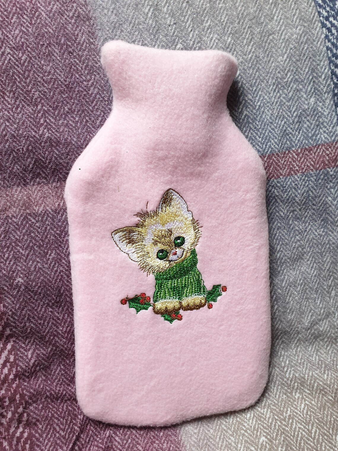 Mini hot water bottle with fleece cover with cute cat design Etsy