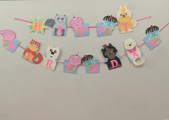 Dog banner, cat banner, ice cream banner, dog party, cat party, ice cream party, dog birthday party, cat birthday party, cute dog, cute cat Il_570xn