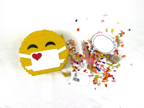 Emoji mini Piñata (1), emoji birthday, send joy, hang in there gift, quarantine, kiss emoji, emoji with mask, drive by party Il_570xn
