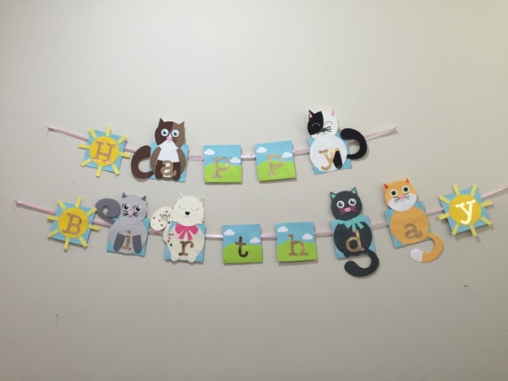 Cat party, kitty cat banner, cat birthday theme party, cute cat celebration, Cat lover, pet adoption party, kitten, caticorn Il_570xn