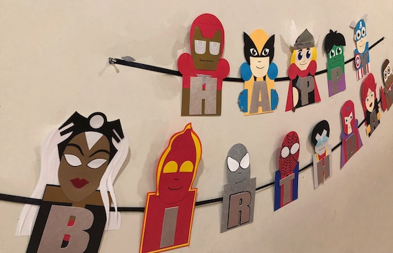 Superhero banner, marvel party, superhero party, superheroes party, superhero party banner, avengers banner Il_570xn