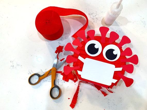 Virus Red mini piñata (1), hang in there gift, pandemic party, quarantine gift, drive by favors, party favors Il_570xn