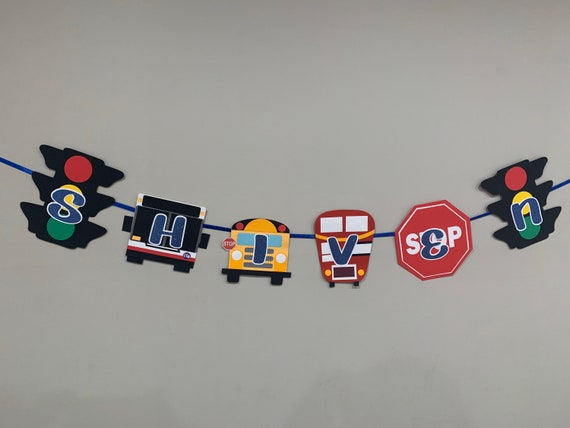 school bus party, traffic light decoration, London bus party, stop sign party, street signs party, public transportation decoration Il_570xn