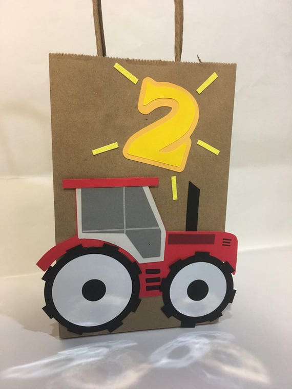 Tractor treat bag, tractor party, tractor party decorations, tractor theme party, tractor favor bags, tractor gift bags, farm theme party Il_570xn
