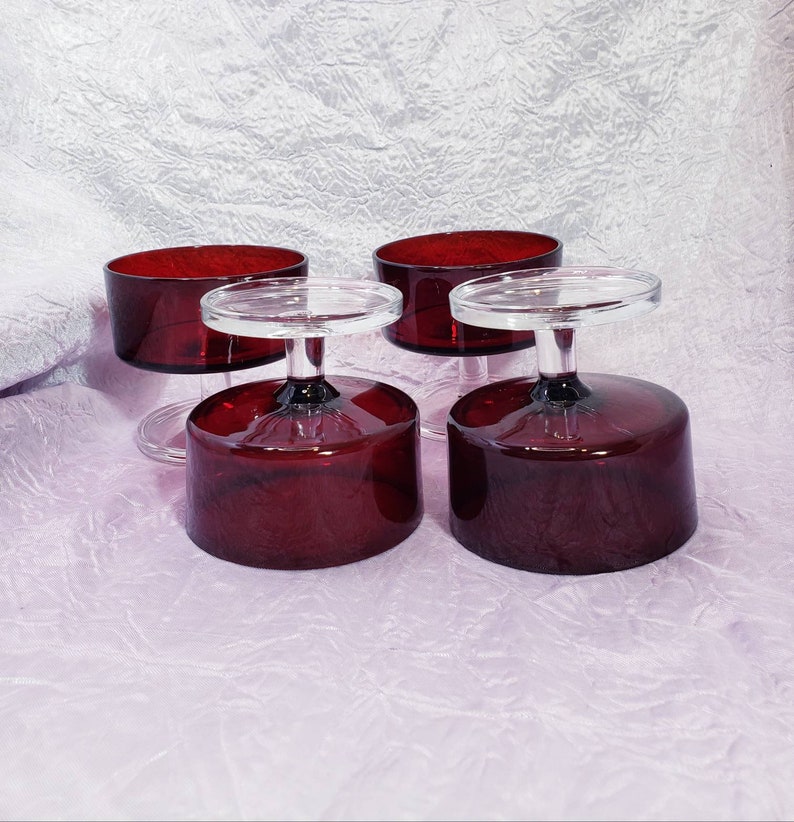 Red glass Dessert bowls with clear base Luminarc dessert Etsy