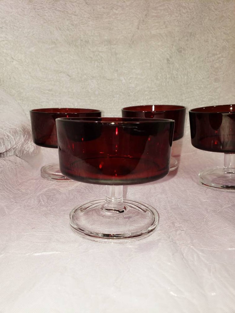 Red glass Dessert bowls with clear base Luminarc dessert Etsy