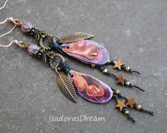 Boucles d'oreilles en céramique artisanale ailes de fée