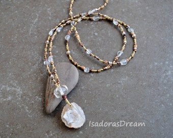 Agate Amulet, Talisman necklace, Beaded boho necklace, Summer beaded necklace, Layering Necklace Long Bohemian necklace