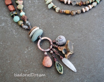 Pilz, Amulett, Talisman Halskette, Perlen Boho Halskette, Sommer Perlen Halskette, Layering Halskette Lange Boho Halskette