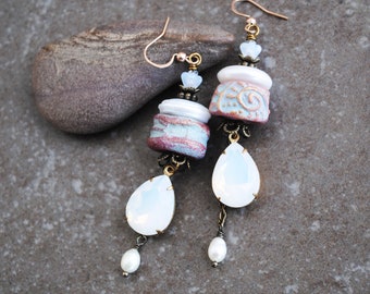 Artisan Ceramic Earrings Organic Primitive Gypsy Bohemian earrings, Boho Rustic Summer Earrings, Seed Pod Earrings, Wabi Sabi Earrings