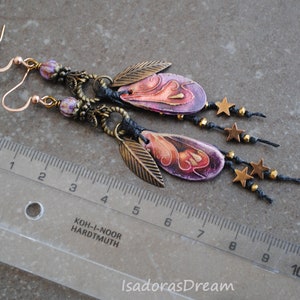 Fairy Wings Artisan Ceramic Earrings Organic Primitive Gypsy Bohemian earrings, Boho Rustic Asymmetrical Earrings, Wabi Sabi Earrings image 2