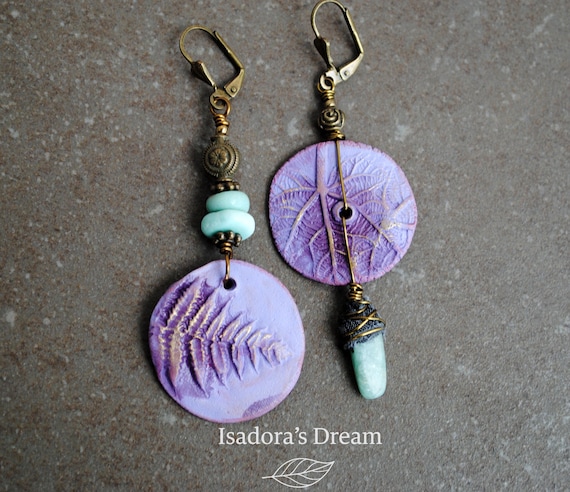 Lavender Fern Asymmetrical Earrings